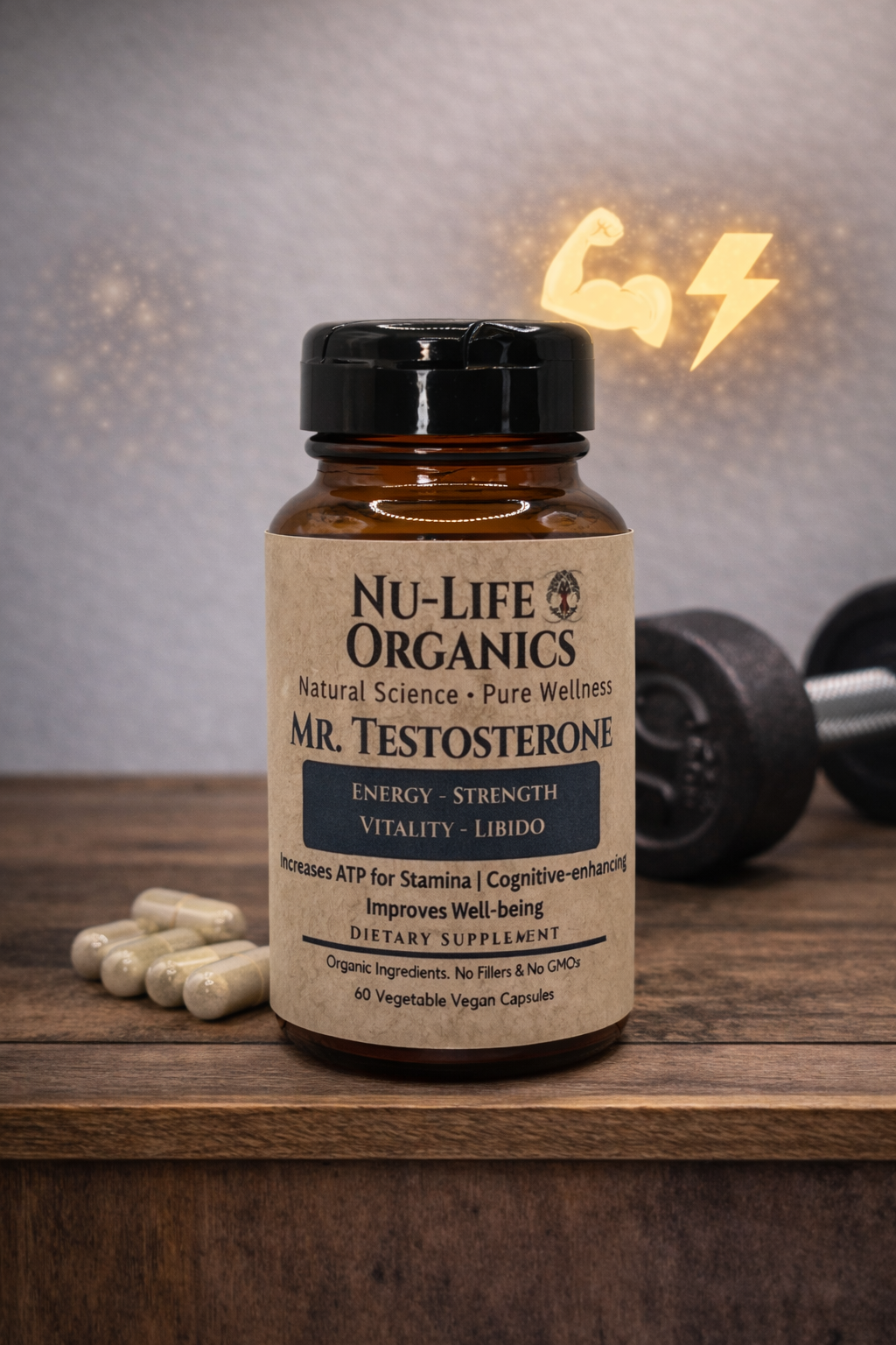 The "Mr. Testosterone Formula"  Creatine, Tribulus Terrestris, Lion's Mane, Tongkat Ali, Cordyceps & Fenugreek(Count 60)
