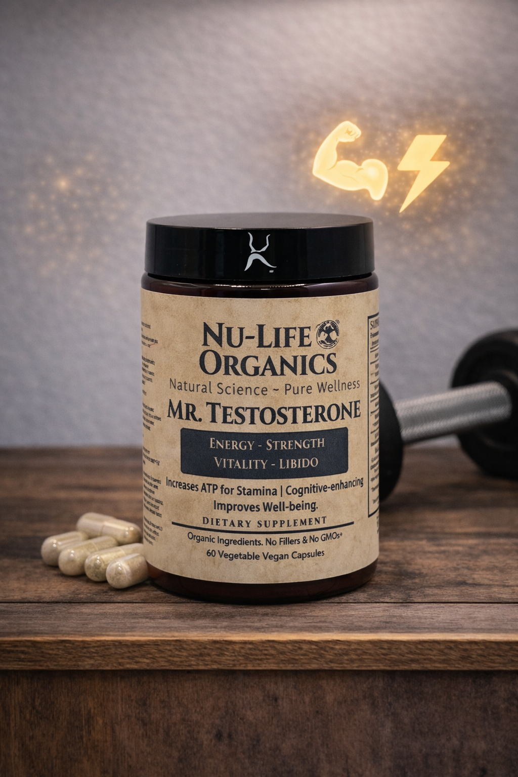 The "Mr. Testosterone Formula"  Creatine, Tribulus Terrestris, Lion's Mane, Tongkat Ali, Cordyceps & Fenugreek(Count 60)